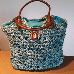 Cappelli straw bag, teal/blue